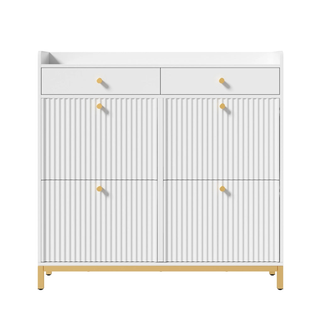 Scarpiera Slim con Ante e Cassetti ¨C Minimal ¨C Bianco, Metallo, 106,5x25x107 cm