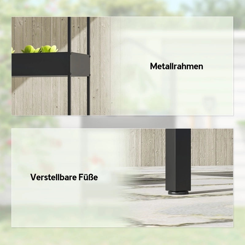 Supporto per piante a 2 livelli a forma di casa, 150 cm, metallo nero con ganci