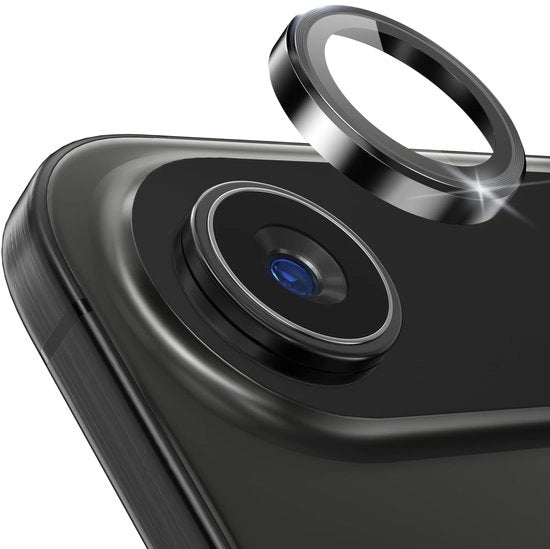 Protettore di schermo per iPhone Air con lente 17, installazione in 1 secondo, vetro temperato Ultra HD, anello protettivo in metallo per schermo compatibile con custodia, nero