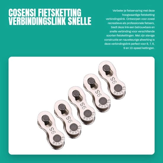 Catenaccio per bicicletta - Link - 5 pezzi - Rapido smontaggio Link - Acciaio - Antiruggine - Adatto per catenature 6/7/8/9/10 velocità - Facile da utilizzare - Catenaccio per bicicletta