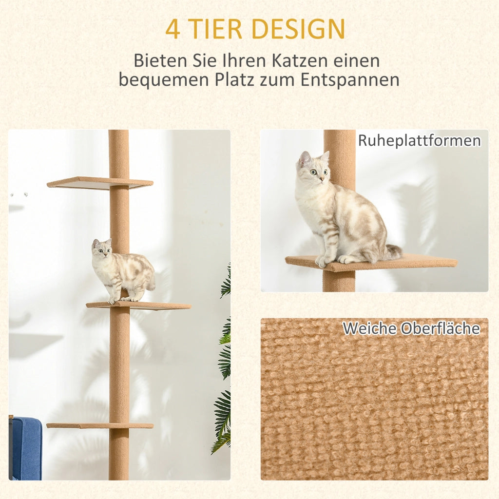Albero tiragraffi per gatti con piattaforme ¨C zephmum ¨C 228-260 cm marrone chiaro