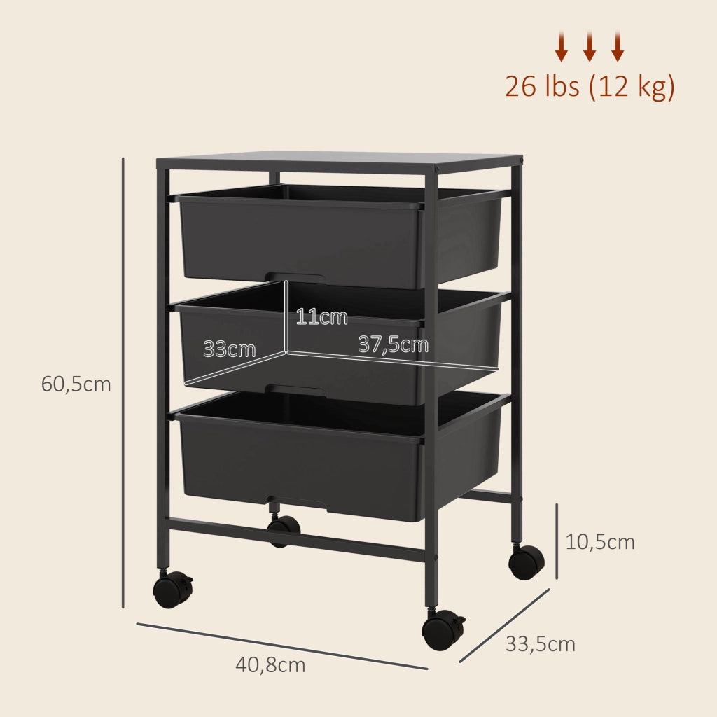 Carrello con ruote e 3 cestini ¨C zephmum ¨C 40,8x33,5x60,5 cm, nero