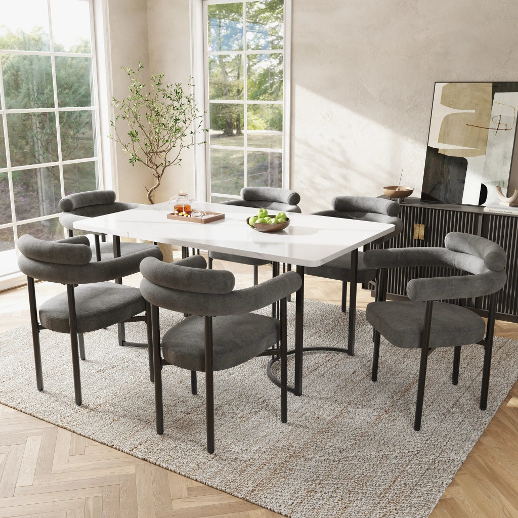 6 Sedie da Pranzo in Tessuto Effetto Pelle Grigio Scuro, Design Moderno e Semplice con Seduta Imbottita, per Sala da Pranzo, Soggiorno e Ufficio