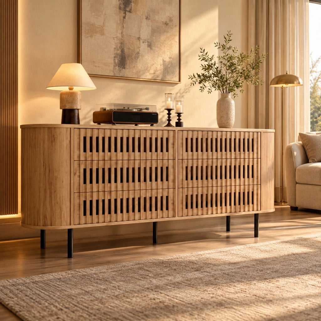 Madia 160x40x70 cm con 6 cassetti in MDF effetto legno naturale HAVRYA