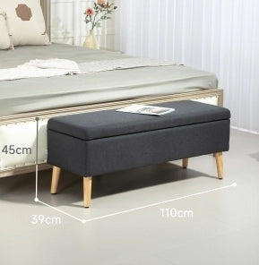 Panca contenitore imbottita in legno di caucciù con rivestimento effetto lino, 110 x 39 x 45 cm, grigio scuro