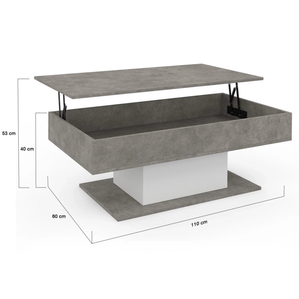 IDMarket - Mesa de centro elevable EDEN de hormigón y blanco