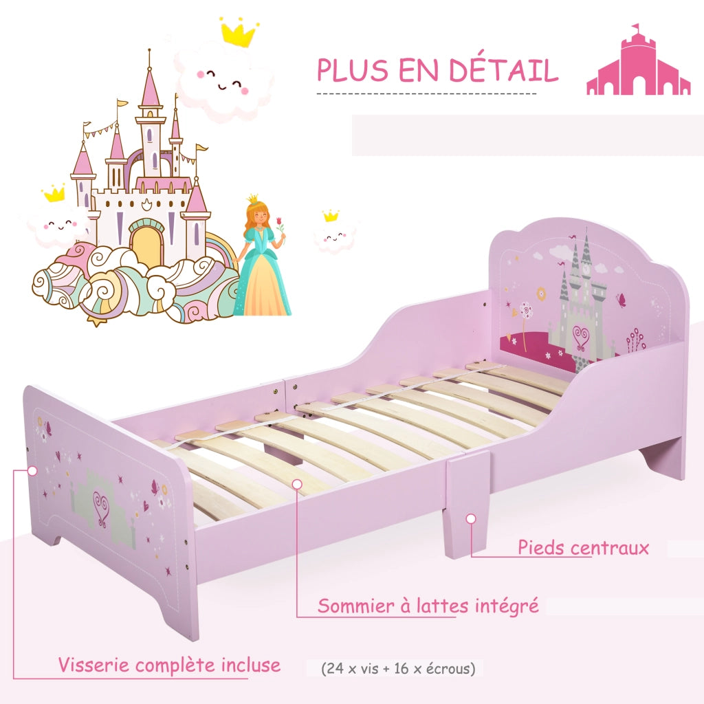 Letto Singolo Bambino 140x70 cm con Rete a Doghe ¨C Minimal ¨C Rosa MDF Multistrato