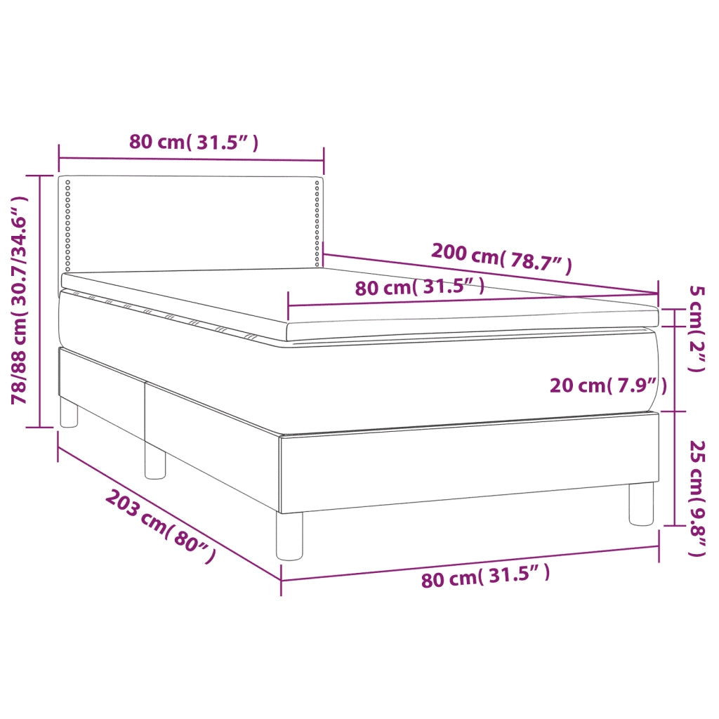 Giroletto a Molle con Materasso-Struttura Letto Nero 80x200 cm inTessuto 341738