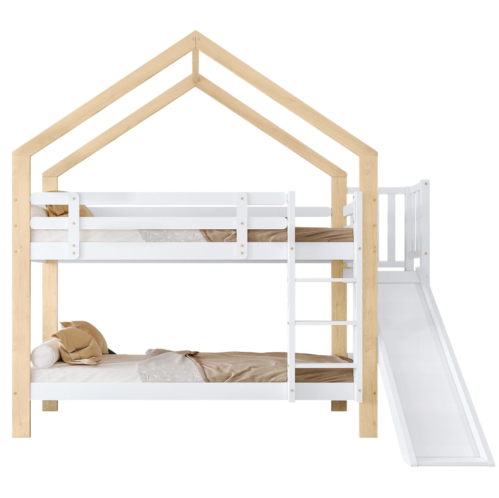 Letto a castello 90x200 cm bianco, in legno e MDF con scivolo