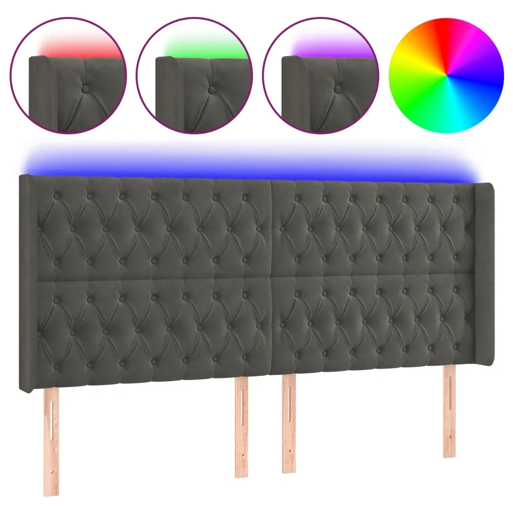 Testiera | Testata a LED Grigio Scuro 183x16x118/128cm inTessuto