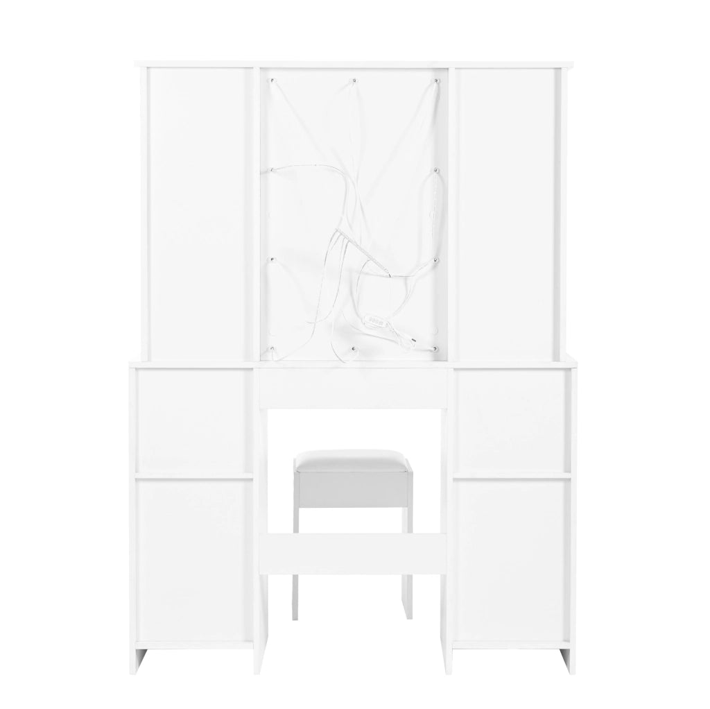 Toeletta con specchio LED 110x40x151 cm con 3 cassetti e 2 ante bianca HAVRYA