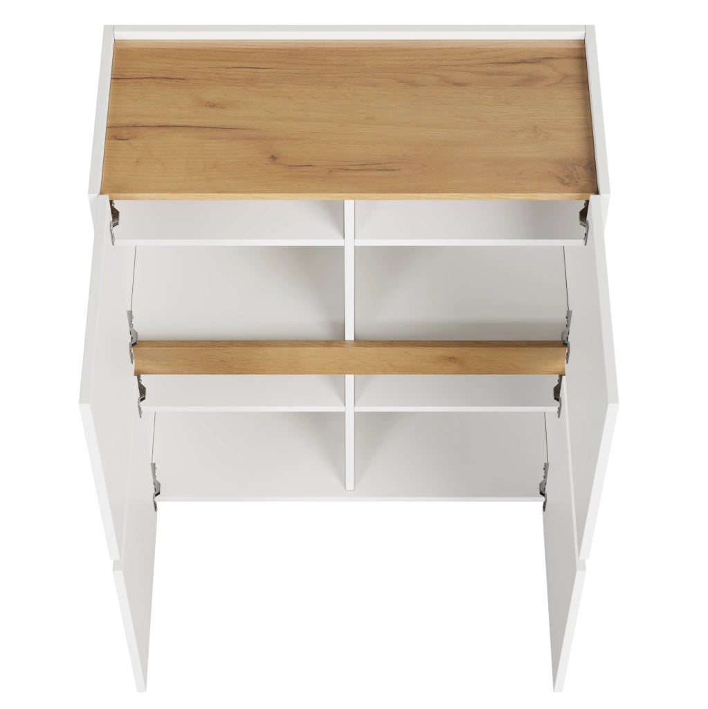 Armadio contenitore 90x40x110 cm con 4 ante; 8 scomparti e ripiani regolabili; rovere bianco