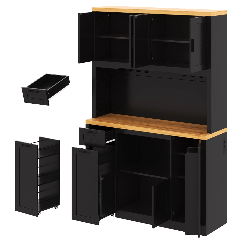 Mobile da cucina 120x40x182 cm con LED RGB, prese e USB, cassetti e ripiani regolabili in MDF