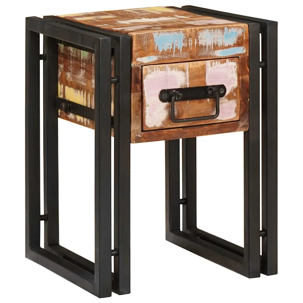 Tavolino | Tavolo laterale con cassetto 30 x 30 x 40 cm Legno Recuperato Massello