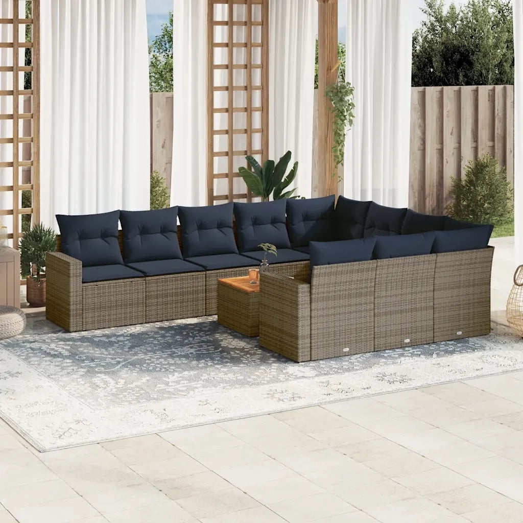 Set Divani da Giardino 11 pz con Cuscini in Polyrattan Grigio