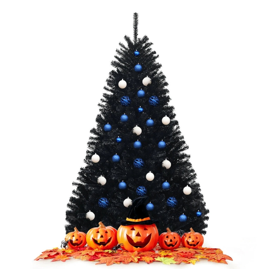 Albero di Natale artificiale nero 6 feet con 1036 rami in PVC, supporto in metallo, per casa e feste, facile da montare