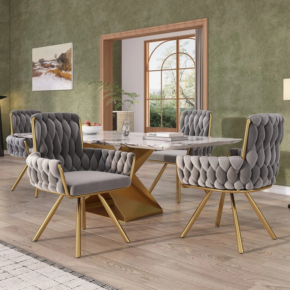 Set 6 Sedie da Pranzo in Velluto ¨C Minimal ¨C Grigio, Gambe in Metallo, Girevole, Imbottite
