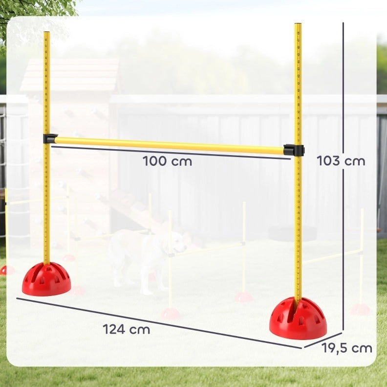 Set agility per cani 4 ostacoli regolabili giallo in plastica con borsa