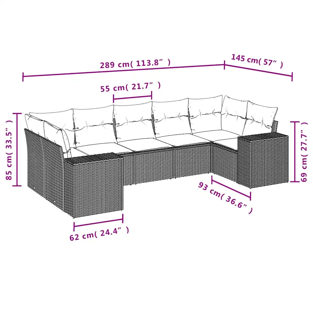 Set Divani da Giardino 7 pz con Cuscini Nero in Polyrattan 3222986