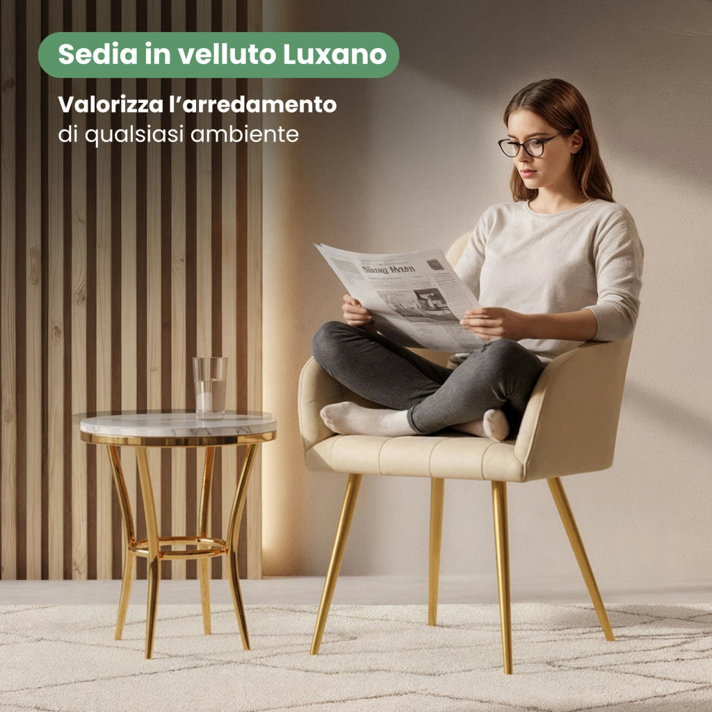 Set di 4 Sedie imbottite con cuciture quadrate LUXANO Beige gambe oro