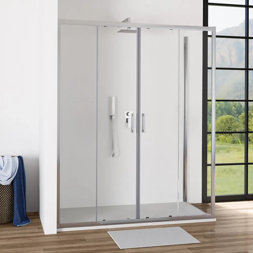 Box doccia angolare 70x130 cm profili cromati vetro 6mm trasparente apertura 2 ante scorrevoli | Favignana