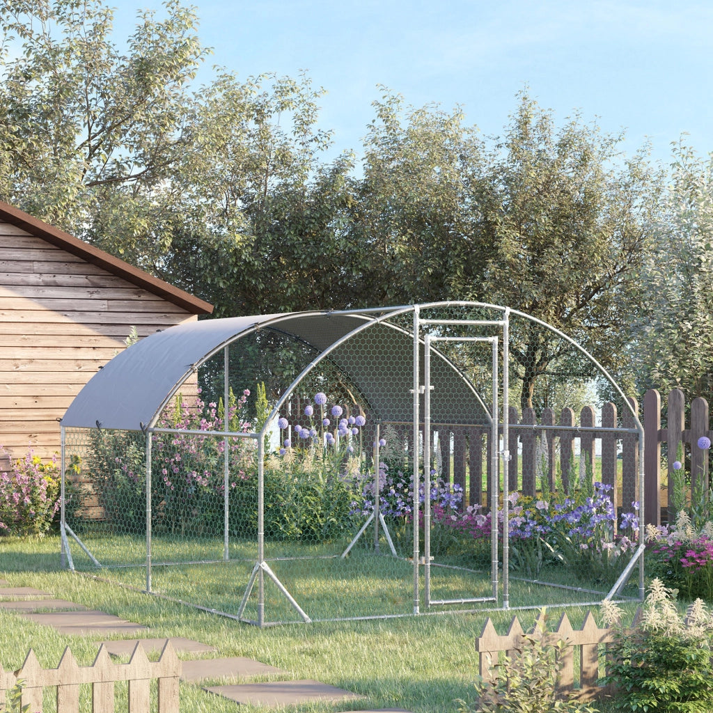 Recinto per Animali da Giardino ¨C Xylo ¨C Metallo Galvanizzato con Tetto Anti UV 280x380x197 cm Argento