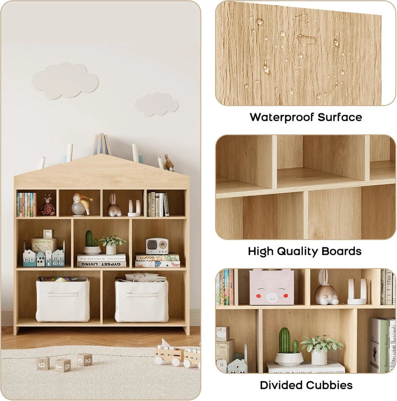 Libreria per Bambini a Forma di Casetta 4 Livelli Mobile Scaffale per Libri e Giocattoli 100x30x103cm Bianco