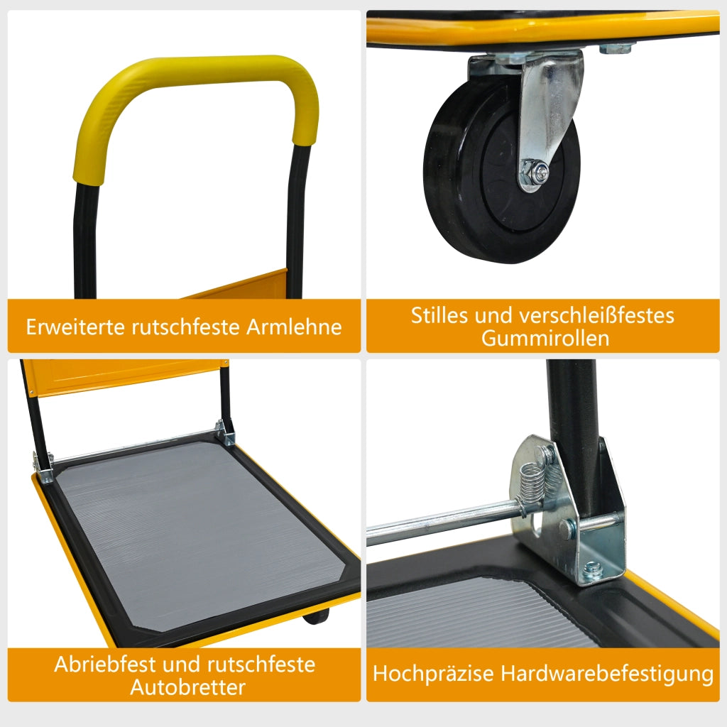 Carrello portapacchi pieghevole in acciaio giallo con ruote in poliuretano girevoli a 360° portata 150 kg