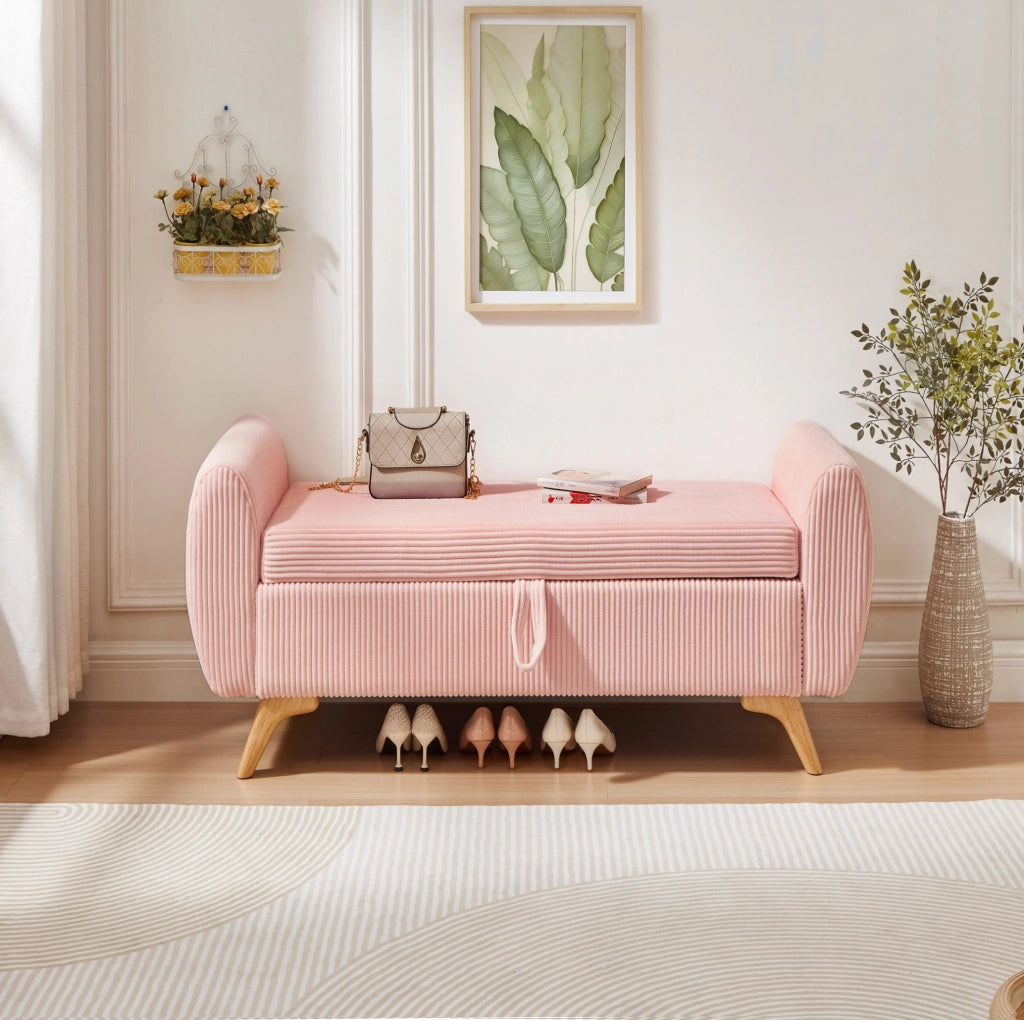 Panca contenitore pieghevole 145x51x57 cm in velluto a coste rosa