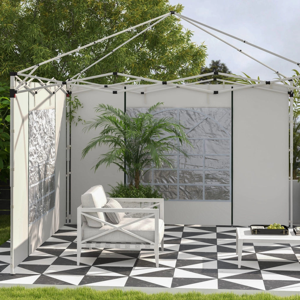 Pannelli laterali per gazebo, set da 2, pareti laterali con finestra e porta per tenda da festa 3x3/3x6 m, tessuto Oxford, bianco