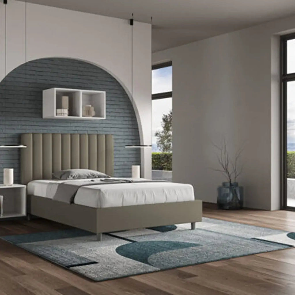 Letto matrimoniale francese senza rete imbottito 140x210 similpelle cappuccino Agueda
