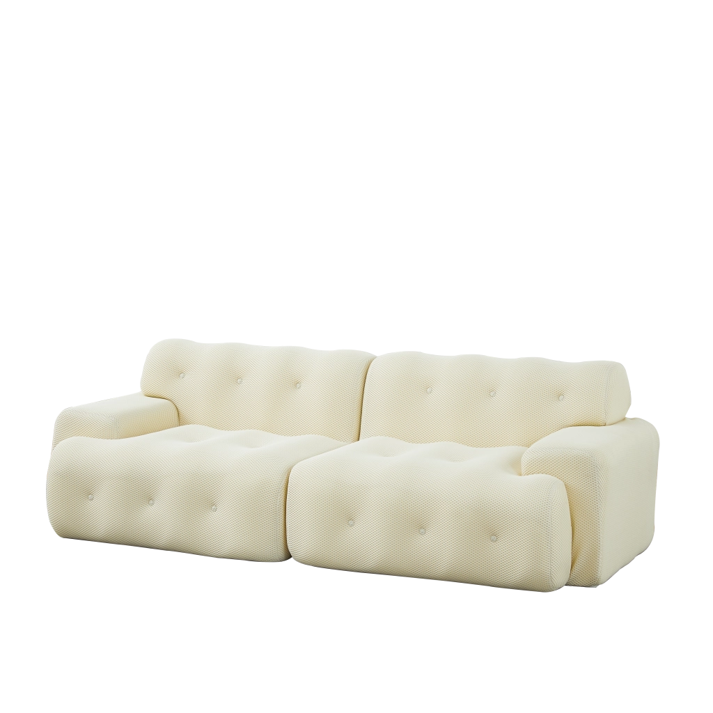 Divano 2 Posti Cloud con Braccioli Larghi ¨C MINIMAL ¨C Beige, Velluto, Chesterfield