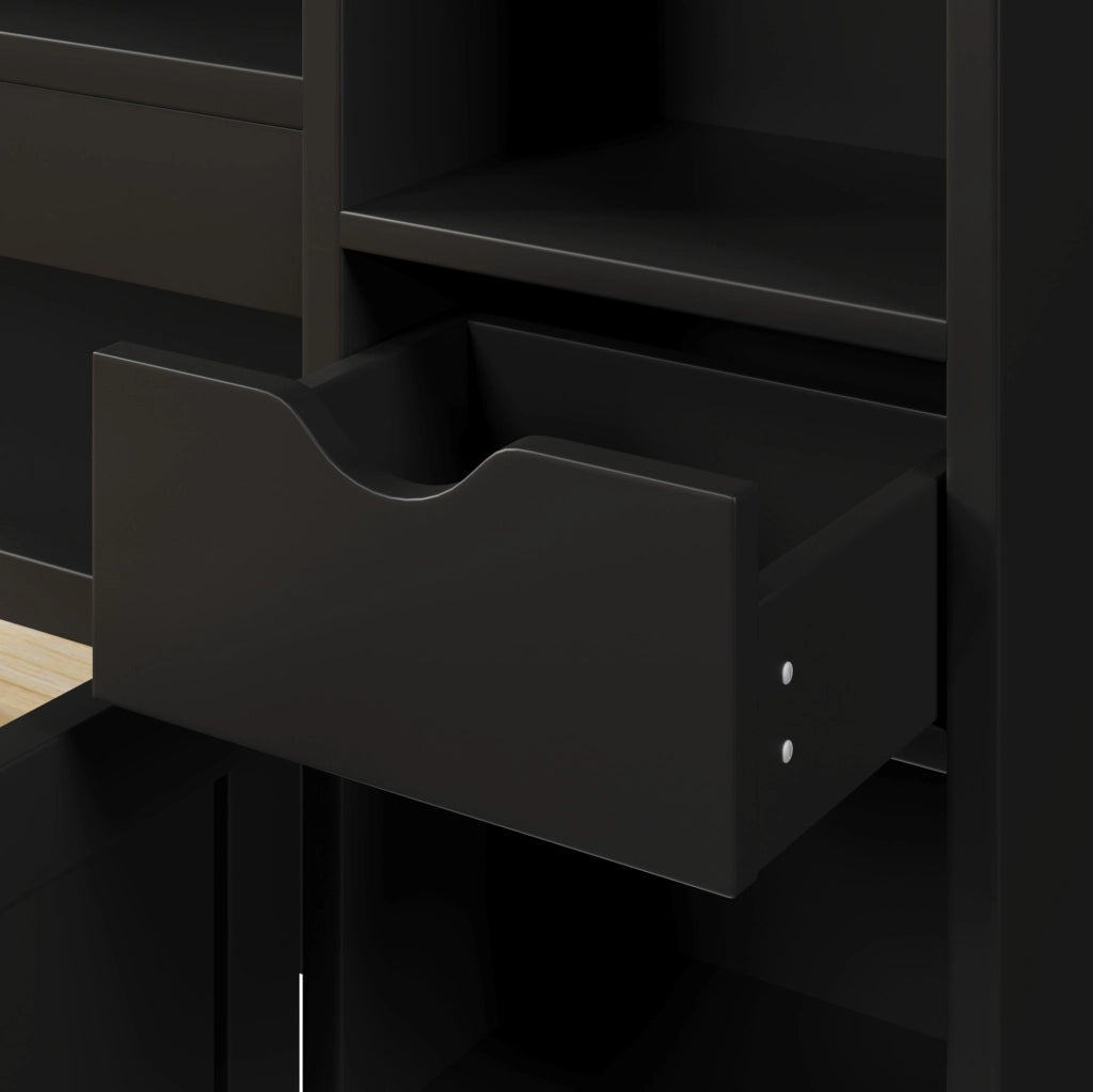Letto 180x200 cm con LED, USB e 3 cassetti in MDF e compensato nero