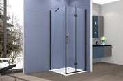 Box doccia Angolare 90x100 cm porta a soffietto + fisso H200 cm cristallo 6 mm profilo NERO OPACO ZAIRA