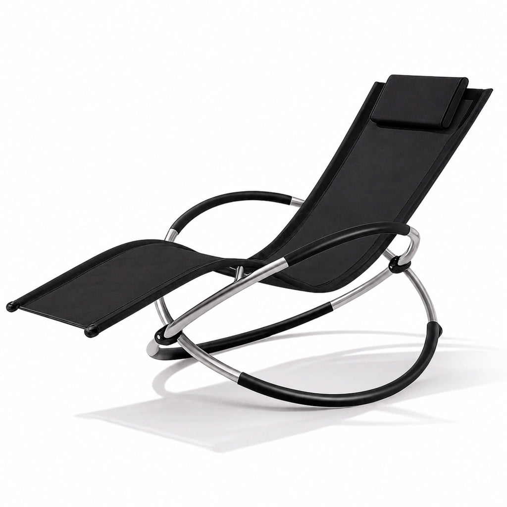 Dondolo Reclinabile Da Giardino Con Poggiatesta Removibile In Textilene Traspirante Telaio Metallo Relax Outdoor 73 x 150 x 93 Cm Nero