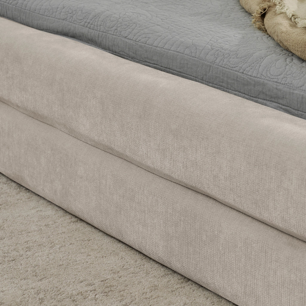 Letto 160x200 cm con testiera imbottita e rivestimento in tessuto ciniglia beige