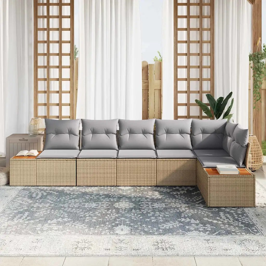 Set Divano da Giardino con cuscino 6 pcs Beige Poly Rattan