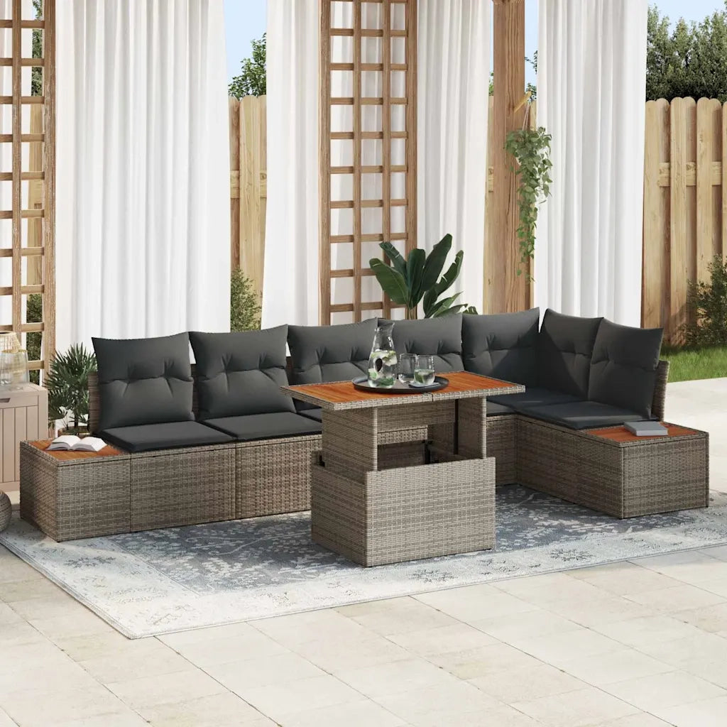 Set Divano da Giardino 7 pcs Grigio Poly Rattan