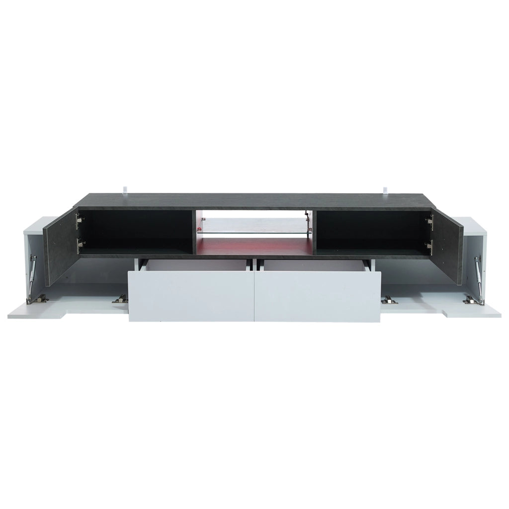Mobile TV moderno da 180 cm bianco e grigio con illuminazione LED RGB