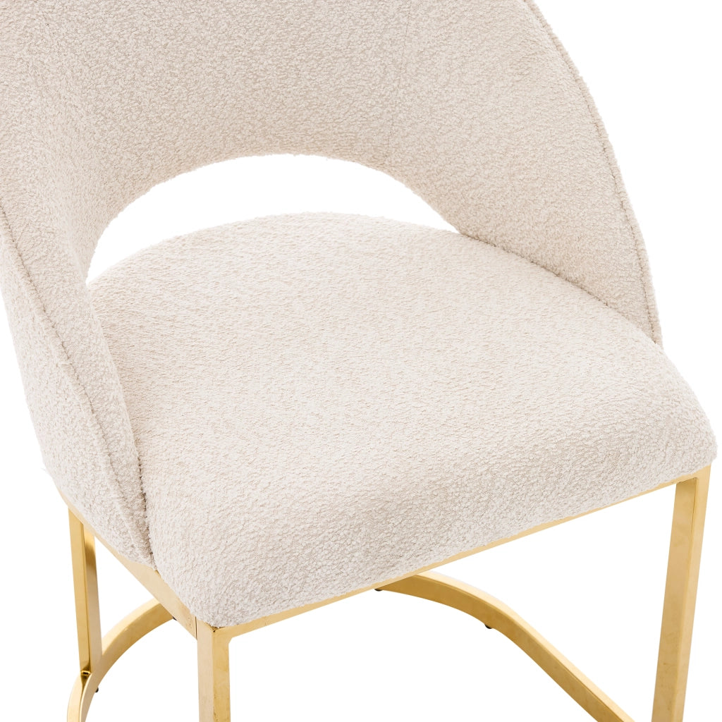Set di 6 sedie da pranzo - con seduta avvolgente e gambe in metallo galvanizzato - in bouclé beige e oro