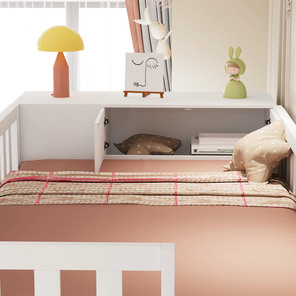 Letto a soppalco multifunzione 90 x 200 cm con ripiani, armadio contenitore e grande armadio, scaletta di sicurezza con ripiani - Bianco