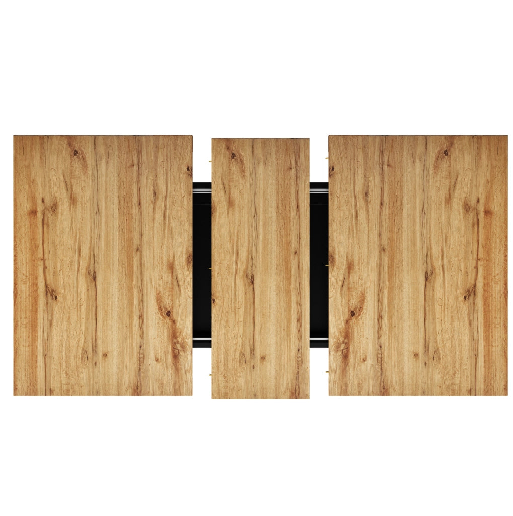 Tavolo da pranzo allungabile con vano portaoggetti e illuminazione LED, 110-140 cm, nero con finitura effetto legno