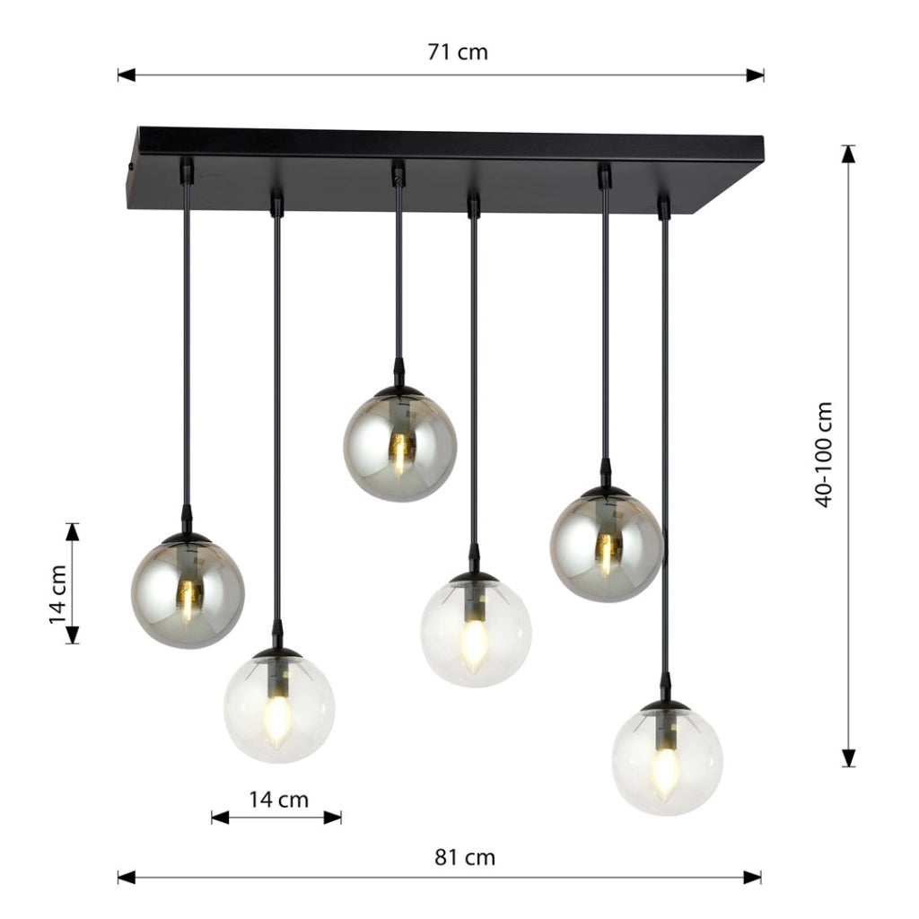 Lampadario Emibig Cosmo 6xE14 nero vetro multicolor