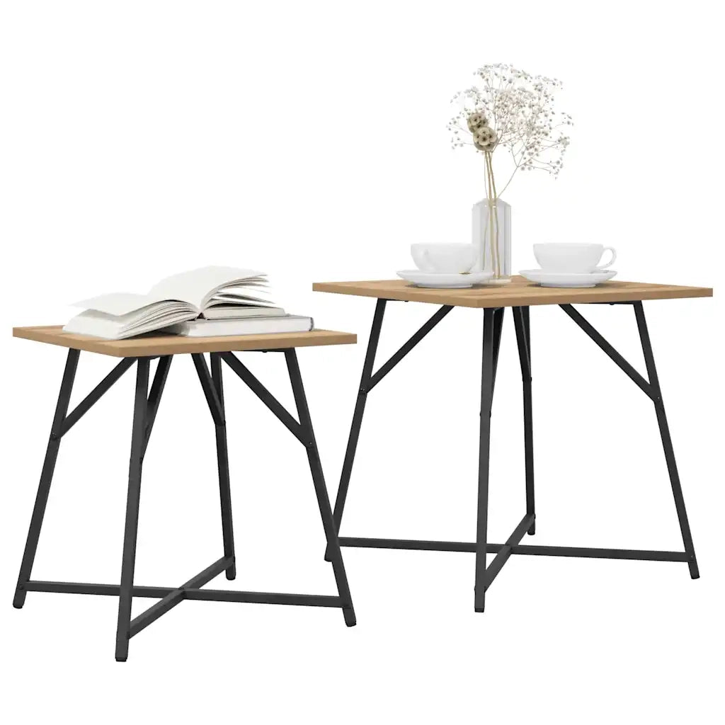 Set tavolini 2 pz | Tavolo laterale Rovere Artigianale e Nero