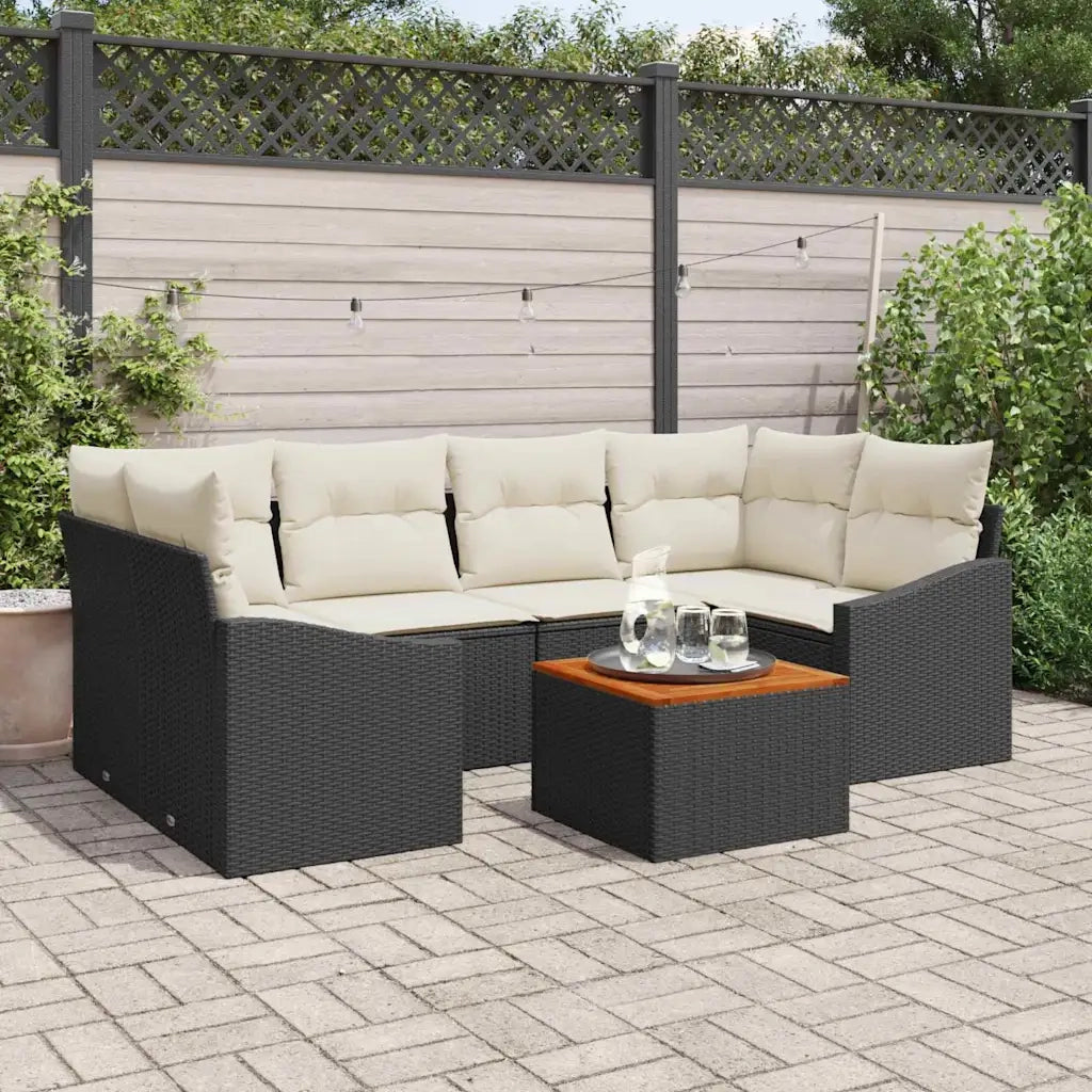 Set Divano da Giardino con cuscino 7 pcs Nero polyrattan
