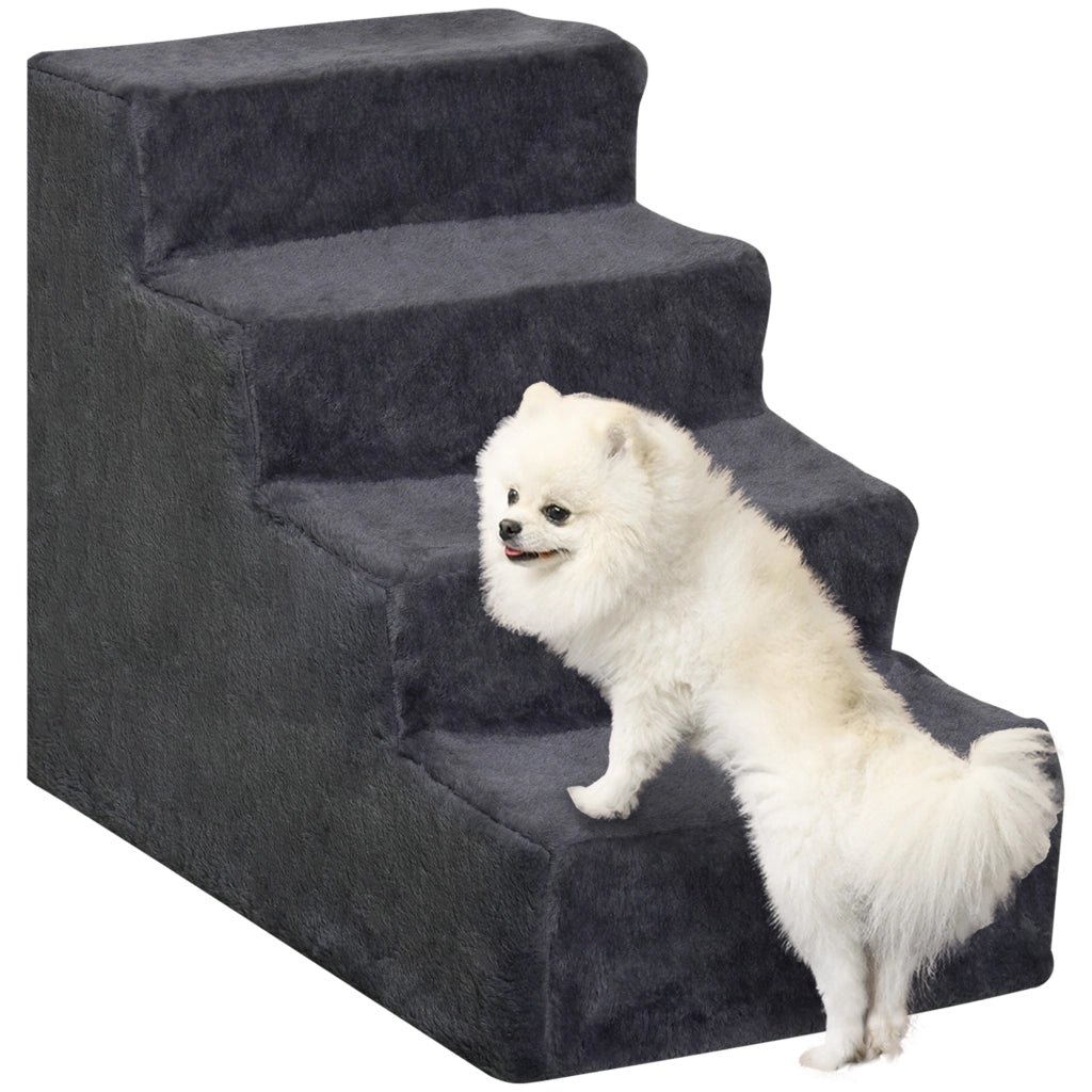 Scaletta per Cani Portatile a 4 Gradini, in Tessuto Vellutato Sfoderabile e Legno, 60x35x44 cm, Grigio Scuro