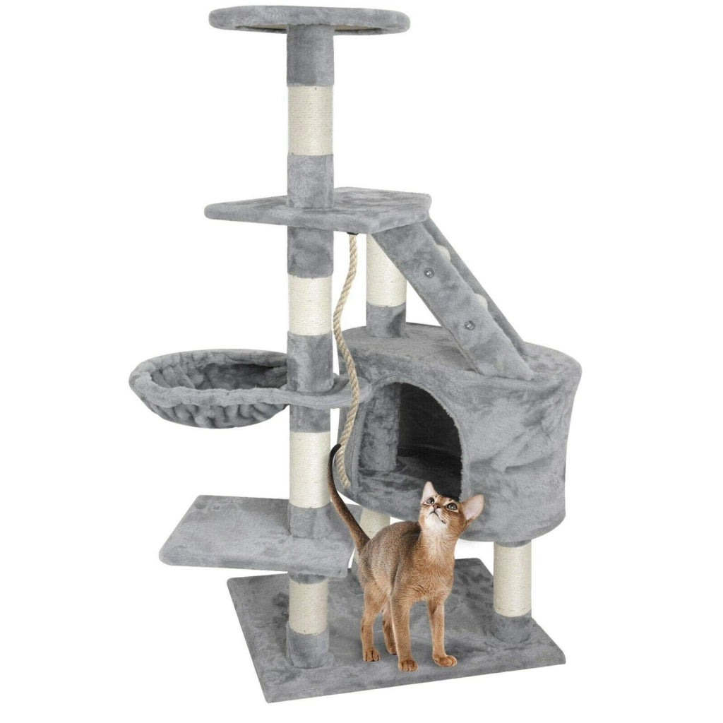 Albero per Gatto con Graffiatoio Cuccia Giocattolo Gatti Parco Giochi Tiragraffi in Sisal Naturale 120 x 55 x 40 Cm (Colore Grigio Figaro 30058)