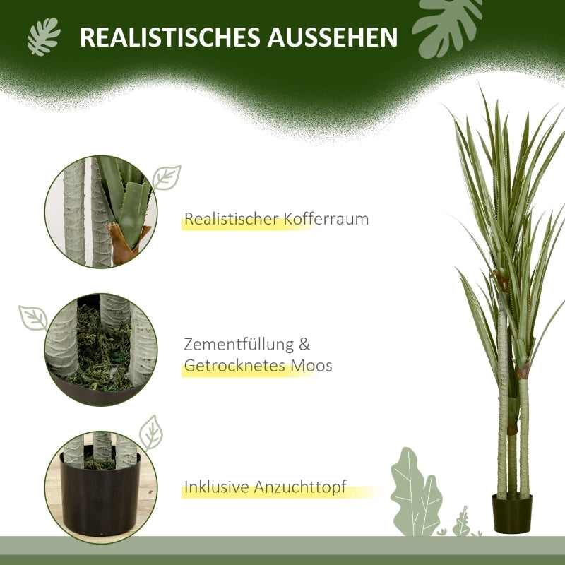 Pianta artificiale di yucca con vaso in cemento e 39 foglie in plastica PE verde, 190 cm per interno ed esterno