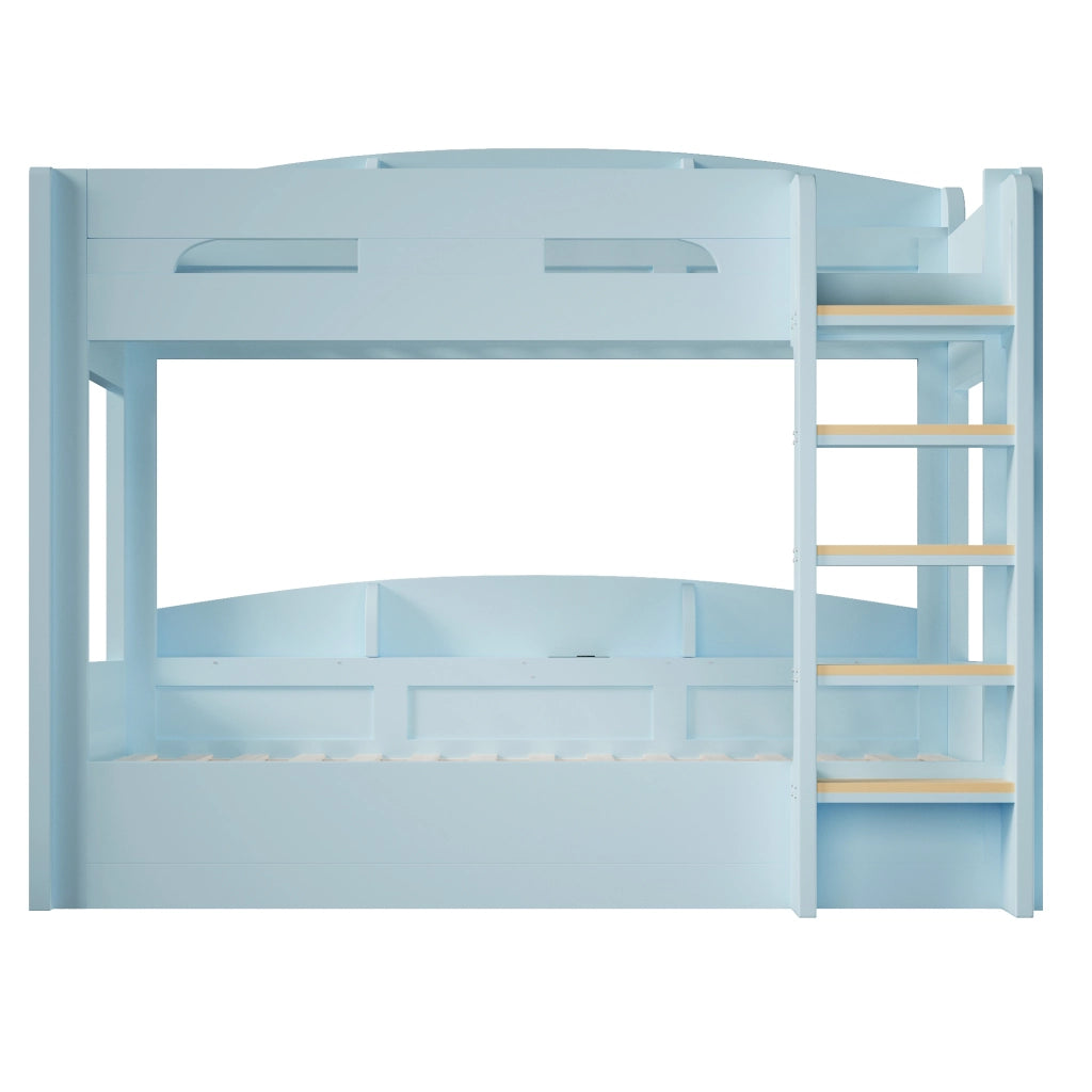 Letto a castello due posti 90 × 200 cm con presa USB e ripiani laterali in legno e MDF blu