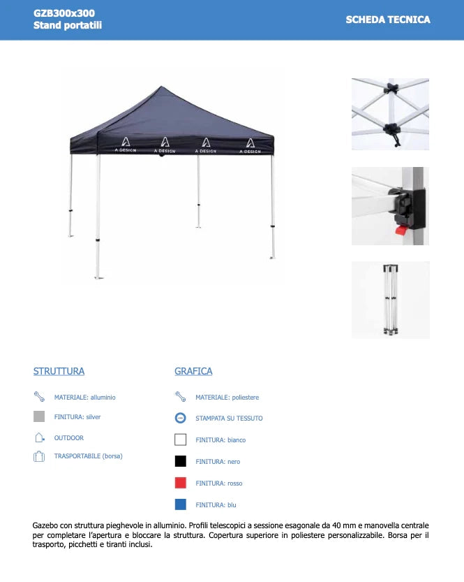 Gazebo PROFESSIONALE 3 x 3 Alluminio 45 MM - Senza pareti laterali